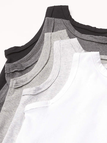 Honestbaby Sleeveless Muscle T-Shirts 100% Organic Cotton For Infant Baby And Toddler Boys, Girls, 5-Pack Gray Ombre, 5T