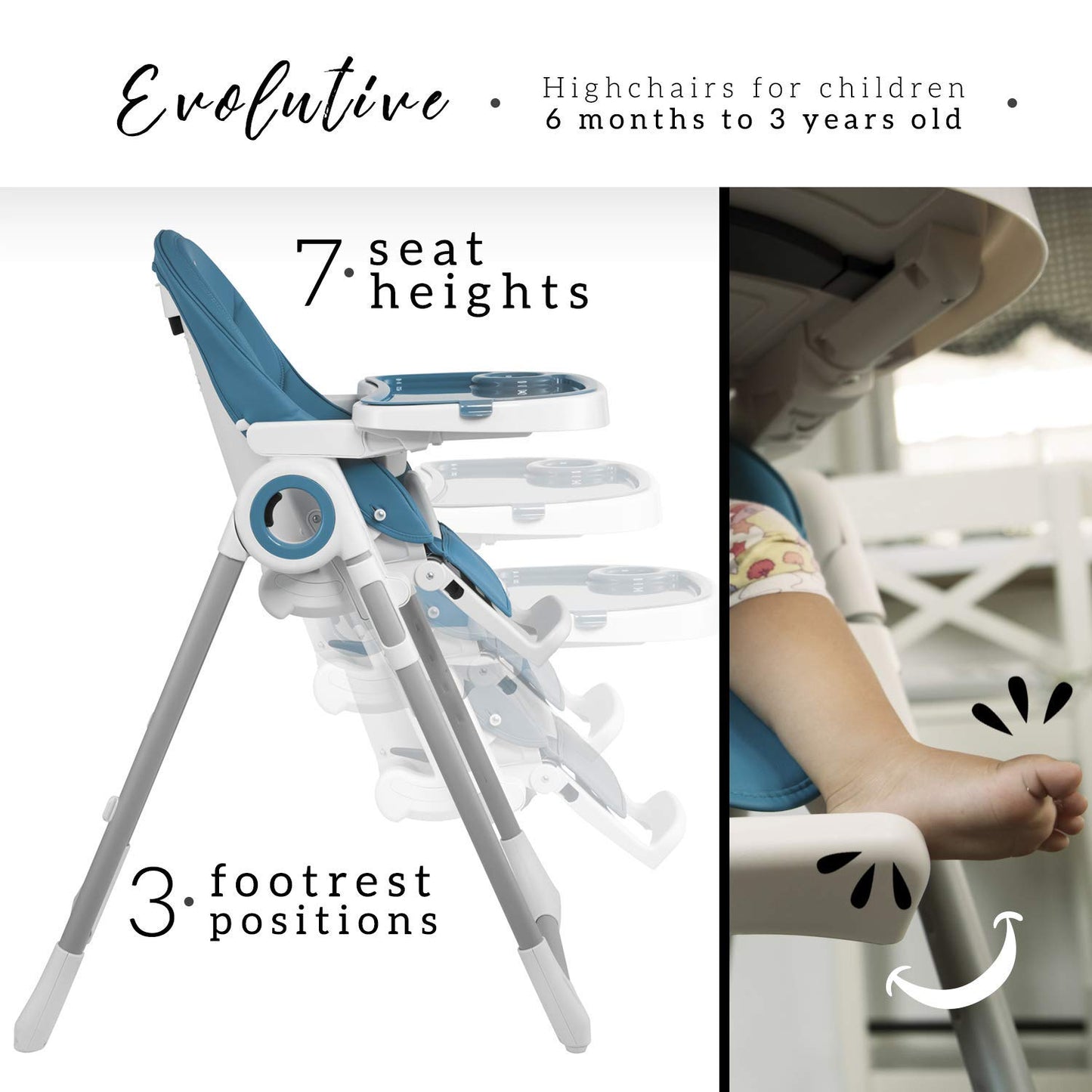 Sweety Fox Baby High Chair Adjustable To 7 Different Heights - Black Highchair - Silla Para Comer De Bebe - Foldable High Chairs