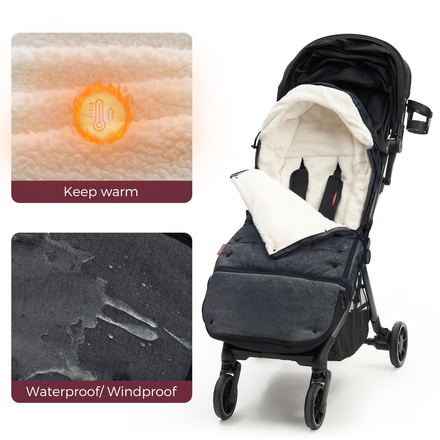 Momcozy Stroller Footmuff Universal | Easily Attaches To Most Strollers | Ultra-Plush,Weather-Proof | Deluxe Warm Stroller Bunti