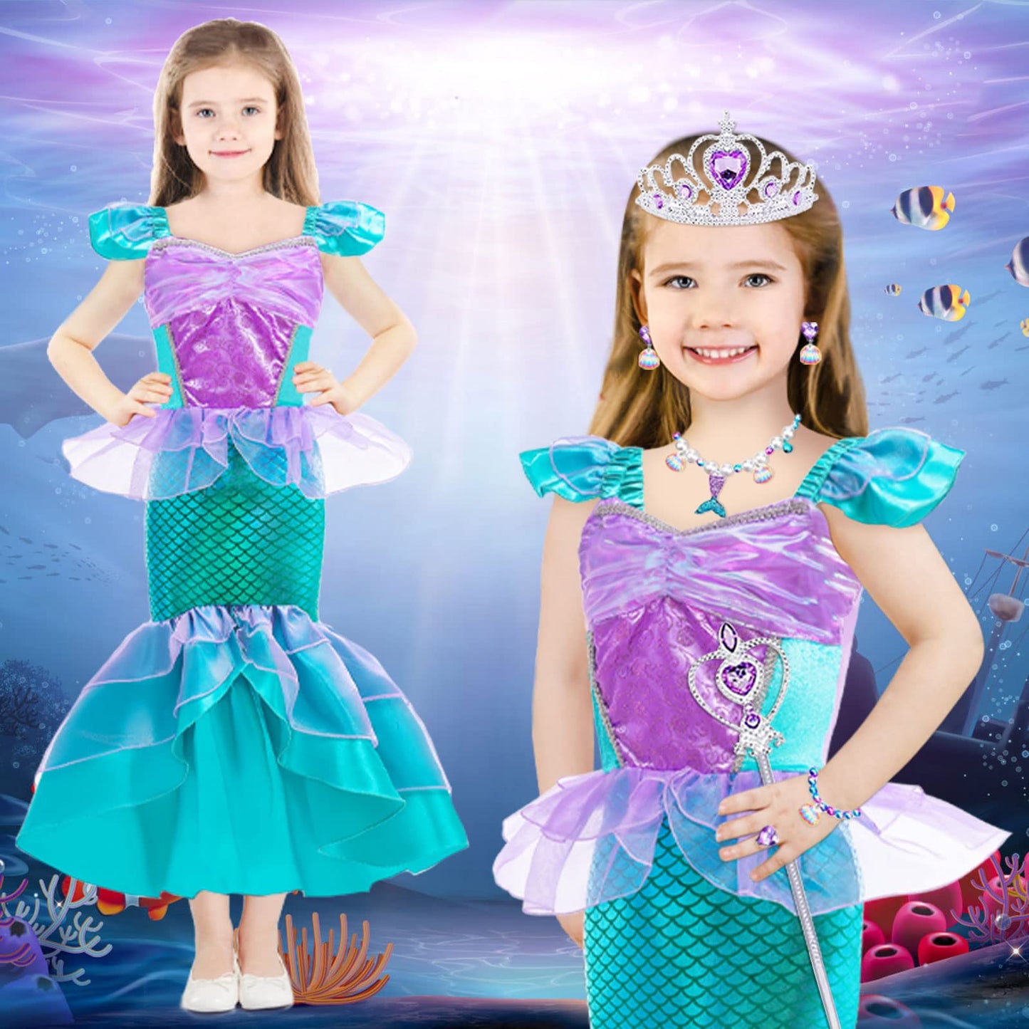 Oskiner Mermaid Costume For Girls,Mermaid Dress For Girls Kids (Blue, 4-5Years)