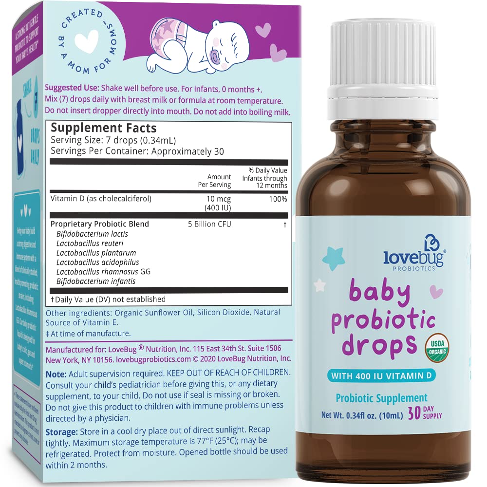 Lovebug Award Winning Usda Organic Probiotic For Infants & Babies 0-12 Months | Helps W/Colic, Reflux, Diarrhea, Constipation &