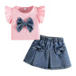 Hopscotch Denim Bow Applique Ruffled Skirt Set (912 Months)