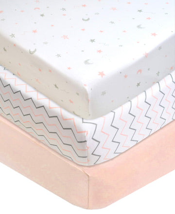 American Baby Company 3 Pack 100% Natural Cotton Fitted Pack and Play Sheets 39 x 27 - Soft & Breathable Pack N Play Sheets for 