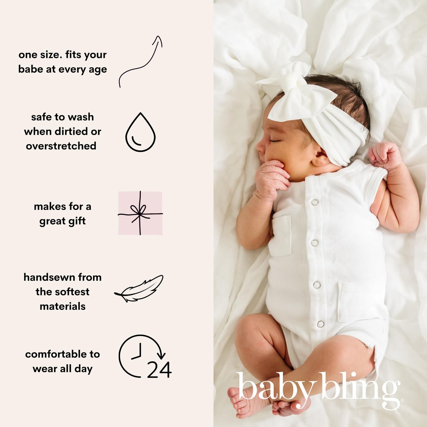 Baby Bling Bows - Newborn To Little Baby Girl Bows, 2 Pack Nylon Super Soft Stretchy Knot Toddler Headbands, Perfect Hair Access