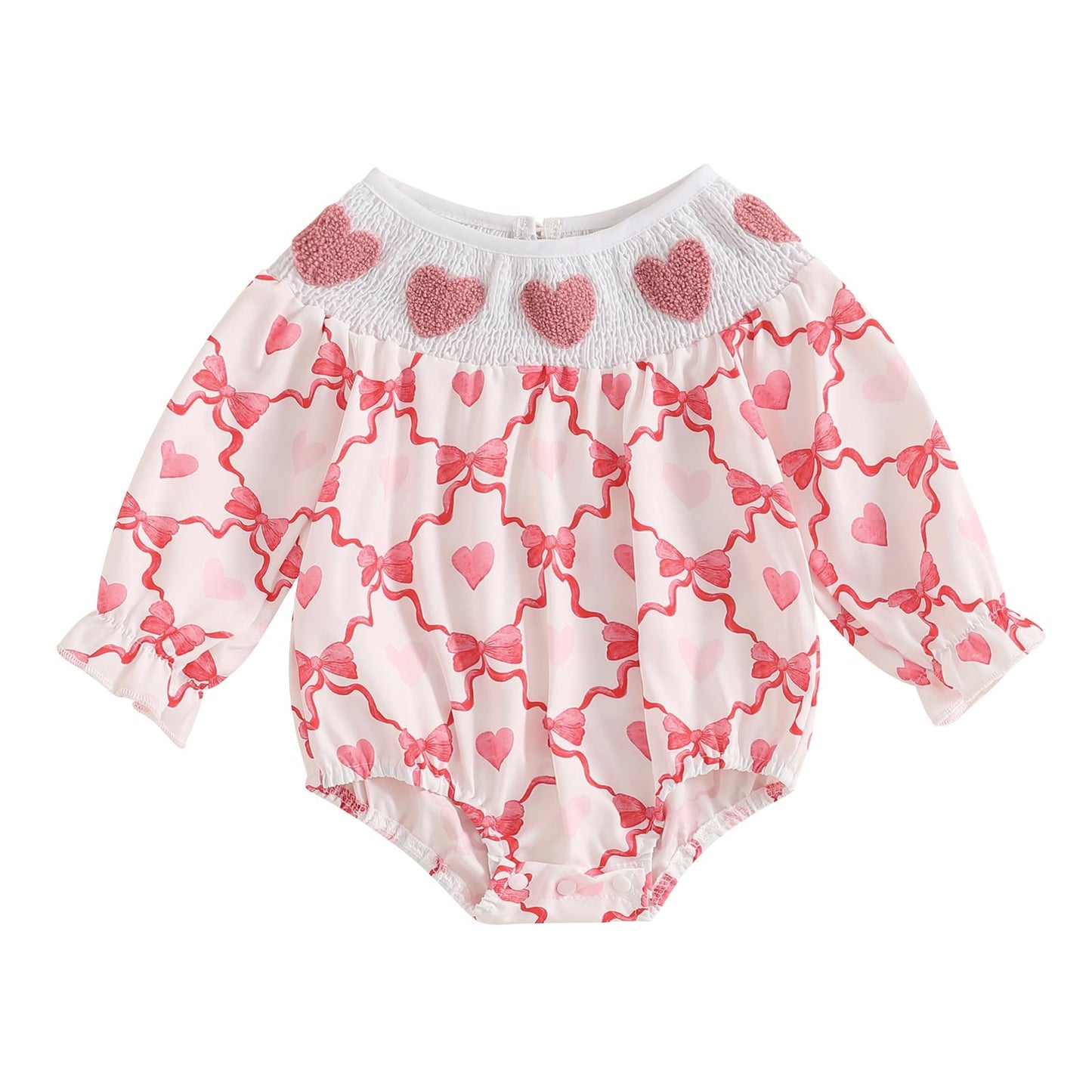 Ayalinggo Newborn Baby Girls Valentines Day Outfit Infant Smocked Bubble Romper Heart Embroidery Oversize Bodysuit Clothes (Red