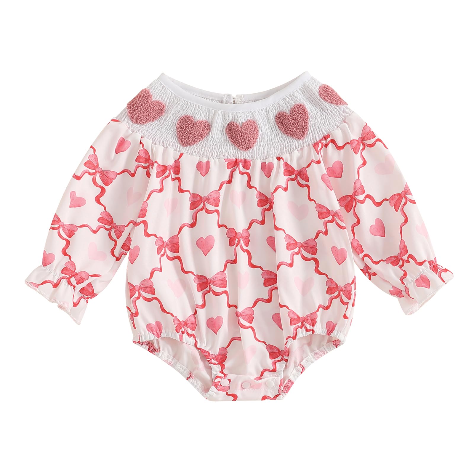 Ayalinggo Newborn Baby Girls Valentines Day Outfit Infant Smocked Bubble Romper Heart Embroidery Oversize Bodysuit Clothes (Red