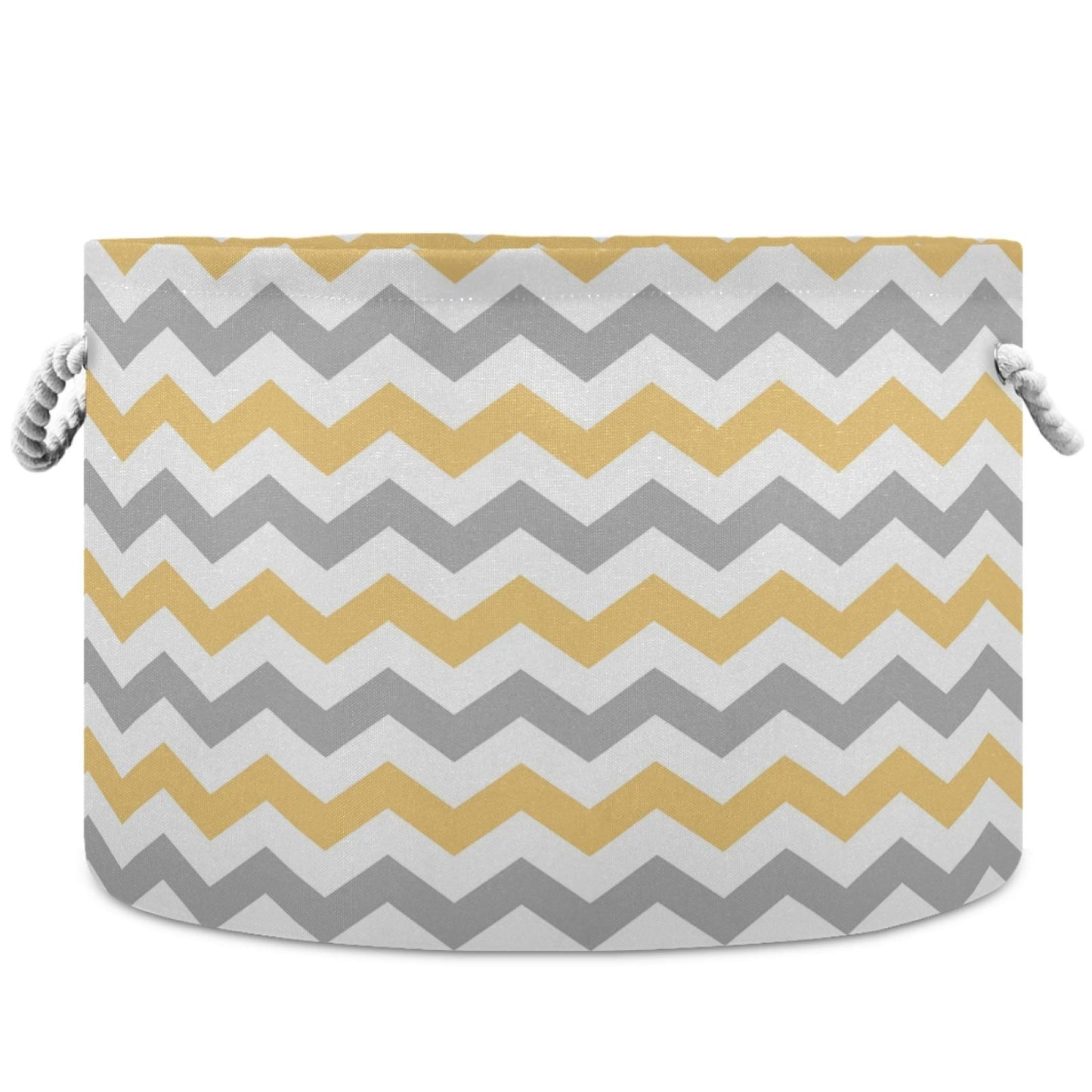 Visesunny Grey And Yellow Plaid Chevron Collapsible Large Capacity Basket Storage Bin With Durable Cotton Handles, Home Organize