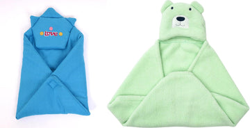 CTMKIDS Baby Wrap with Cap for Kids 74x74 cm  Blue & Baby Hooded Cum Wrap Blanket for Kids 92x66 cm  Sea Green