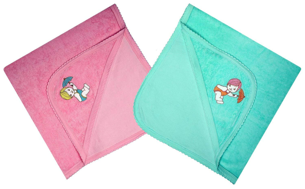 MITWA Enterprises Soft Cotton Baby Hooded Towels  Pack of 2 (Pink || Green)