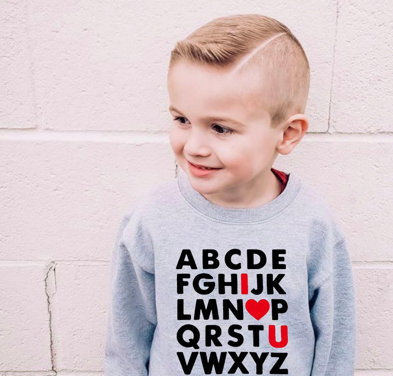 Xfsjgna Valentines Sweatshirts 4T Boys Girls Valentine'S Day Abc I Love U Heart Graphic Shirt Toddler Kids Long Sleeve Tops Gray