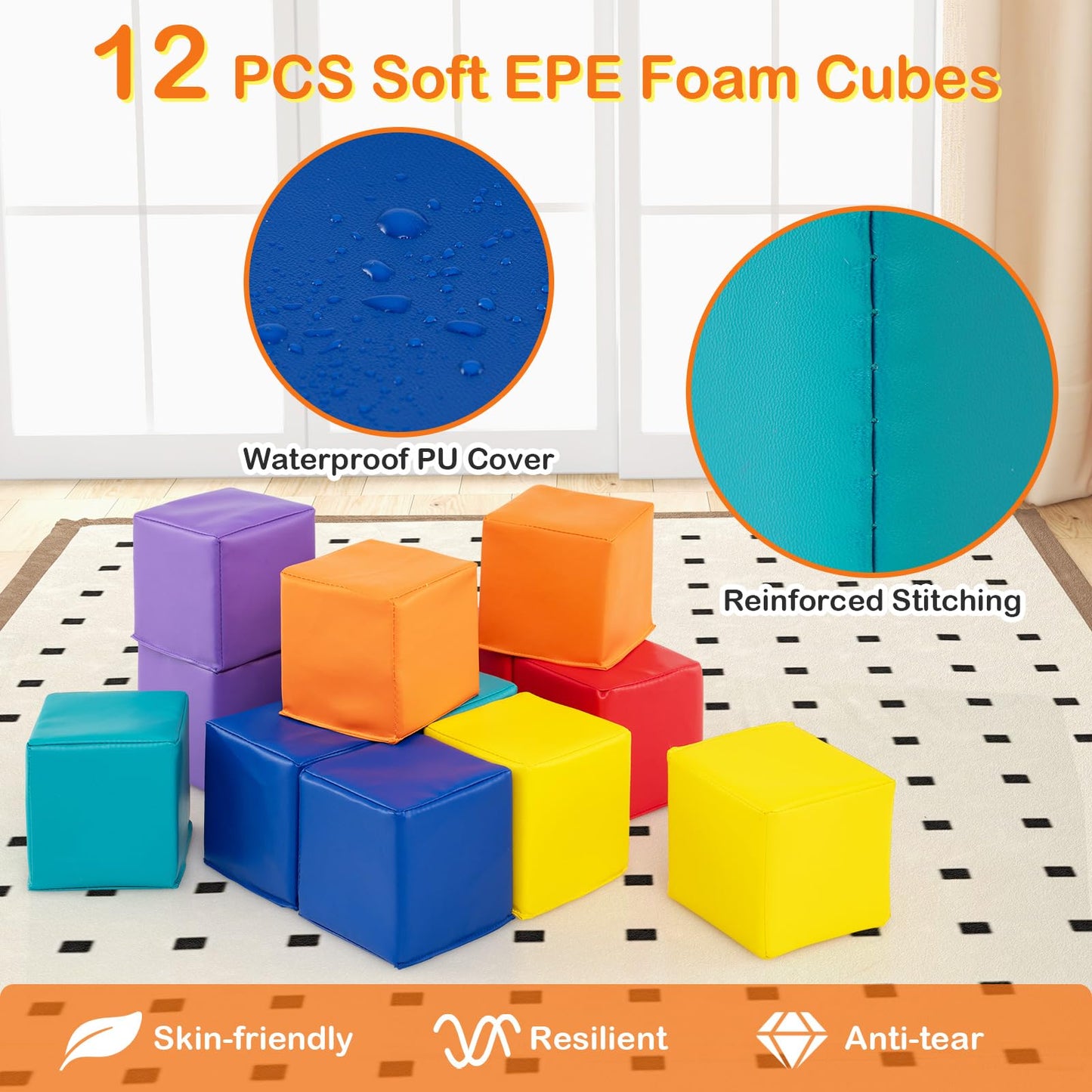 Costzon Soft Blocks, Toddler Foam Block Playset for Safe Active Play and Building, Indoor Climbers Stacking Play Set Learning To