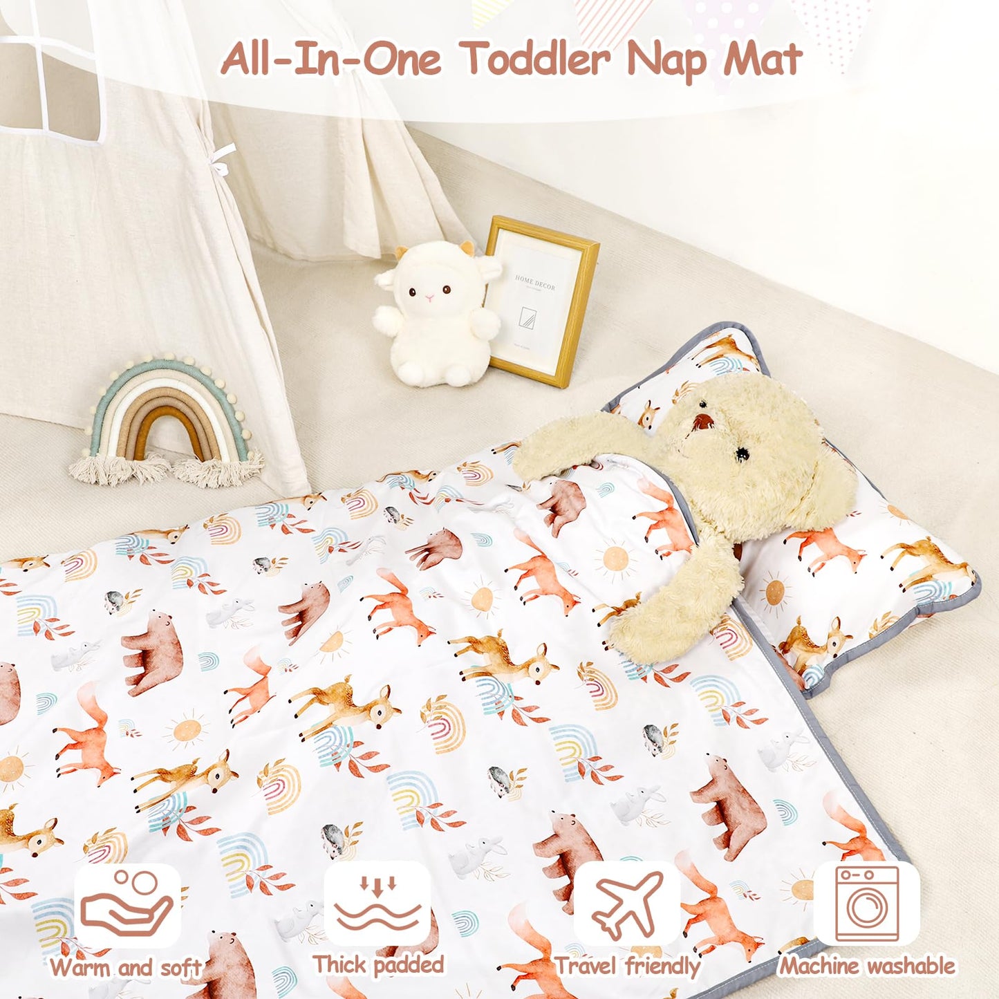 Winghenlee Toddler Nap Mat With Removable Pillow And Blanket, Extra Large Rolled Napping Mat, Soft Kids Sleeping Bag For Boys Gi
