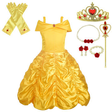 Dressy Daisy Girls' Princess Yellow Gold Ball Gown Birthday Party Fancy Dress Up Halloween Costume With Accessories Size 12-14