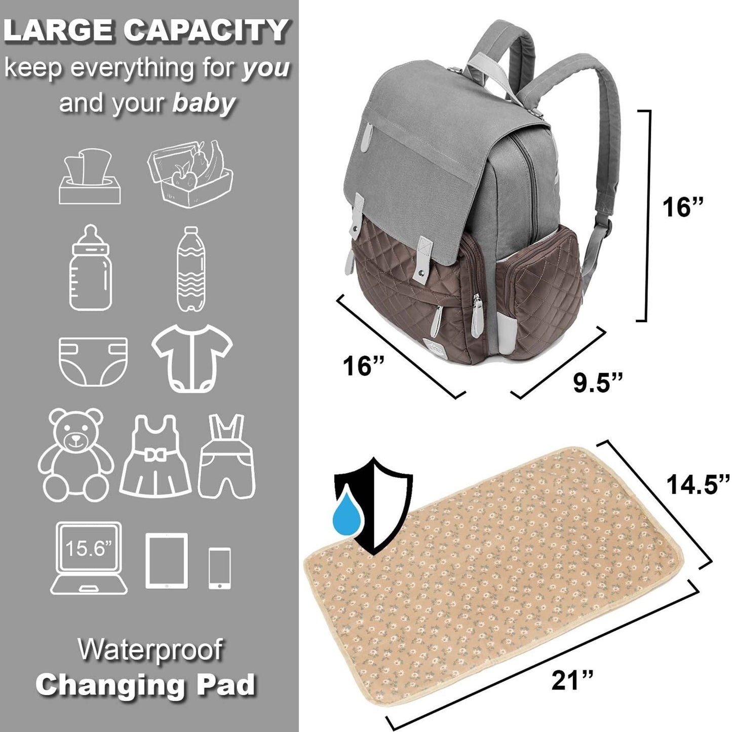 Baby Diaper Bag Backpack With Waterproof Changing Pad Ideal For Mom And Dad,Large Multifunctional Nappy Changing And Travel Bag