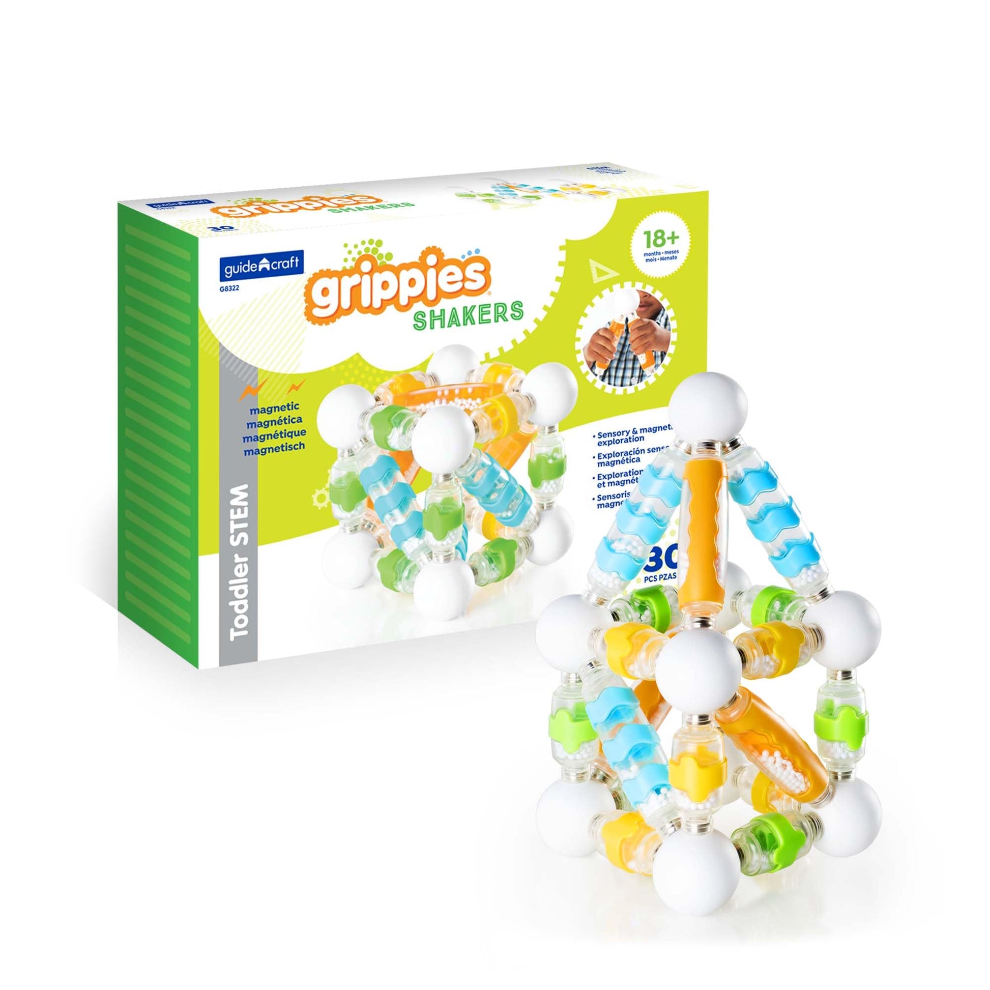 Guidecraft Grippies Shakers - 30 Piece Magnetic Building Set, Sensory Exploration STEM Learning & Educational Toys for Toddlers