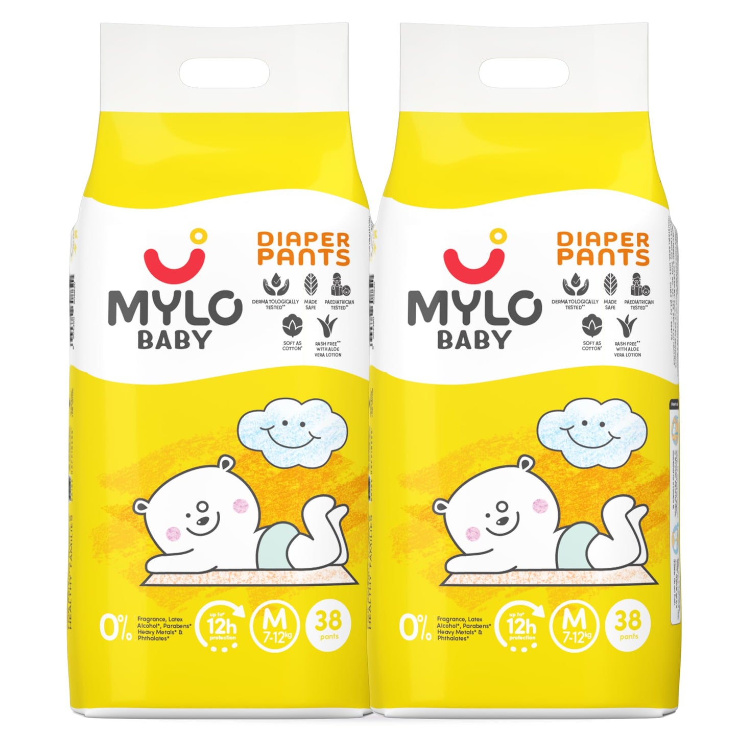 Mylo Baby Diaper Pants Medium (M) Size 712 Kgs (76 Count) Leak Proof | Lightweight | Rash Free | Upto 12 Hours Protection | Adl