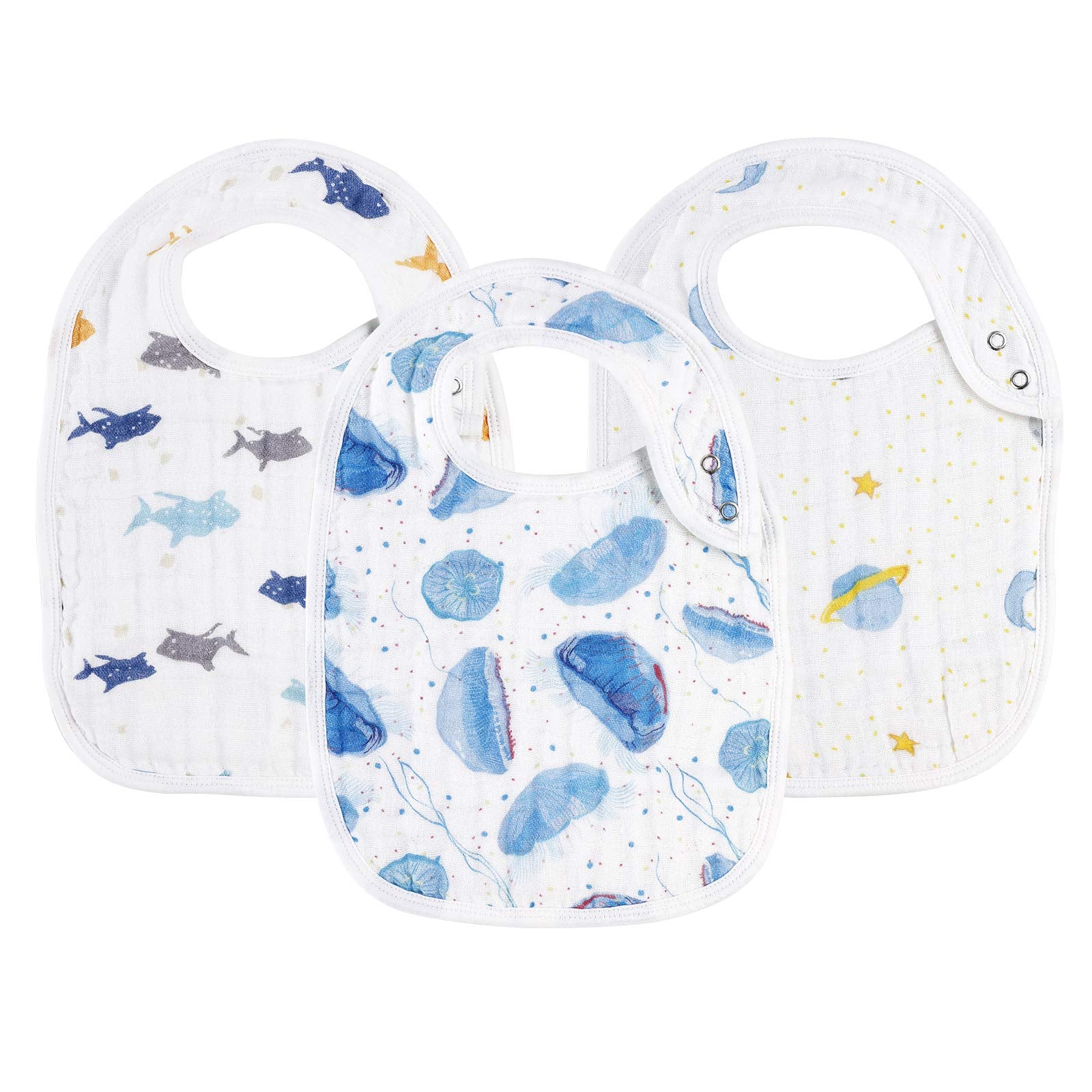 Snap Muslin Bibs For Baby Boys,100% Cotton Baby Bibs With 3 Absorbent & Soft Layers, Baby Boy Bibs For Infants,Newborns And Todd