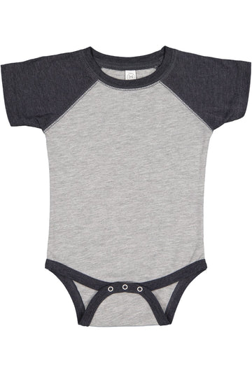 Rabbit Skins Baby Short Sleeve Raglan Baseball Bodysuit (4430) Vintage Heather/Vintage Navy, Nb