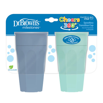 Dr. Brown'S Milestones Cheers 360 Training Cup For Toddlers & Babies, Leak-Free Sippy Cup, Blue/Aqua, 10Oz/300Ml, 9M+, 2 Pack (C