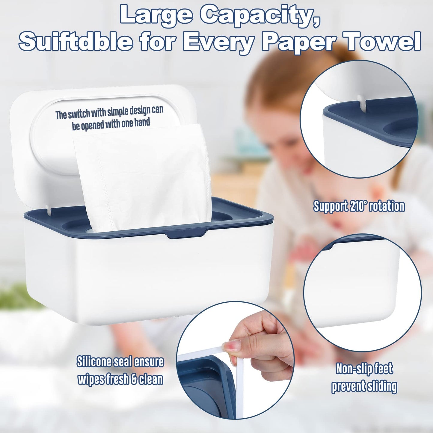3 Pack Wipes Dispenser,Refillable Baby Wipe Dispenser,Baby Wipe Holder Keeps Wipes Fresh,Non-Slip Wipes Container With Sealing D