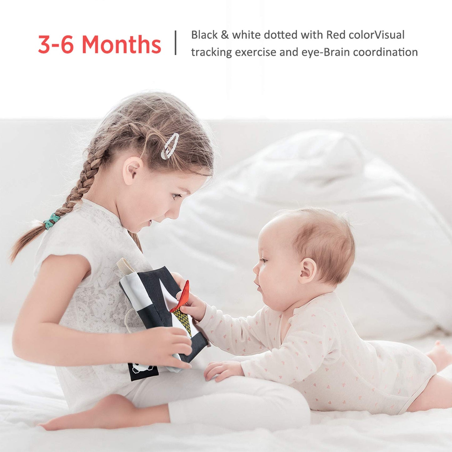 beiens Baby Books Toys, High Contrast Black and White, Non Toxic Fabric Touch and Feel Crinkle Cloth ,Early Educational Stimulat