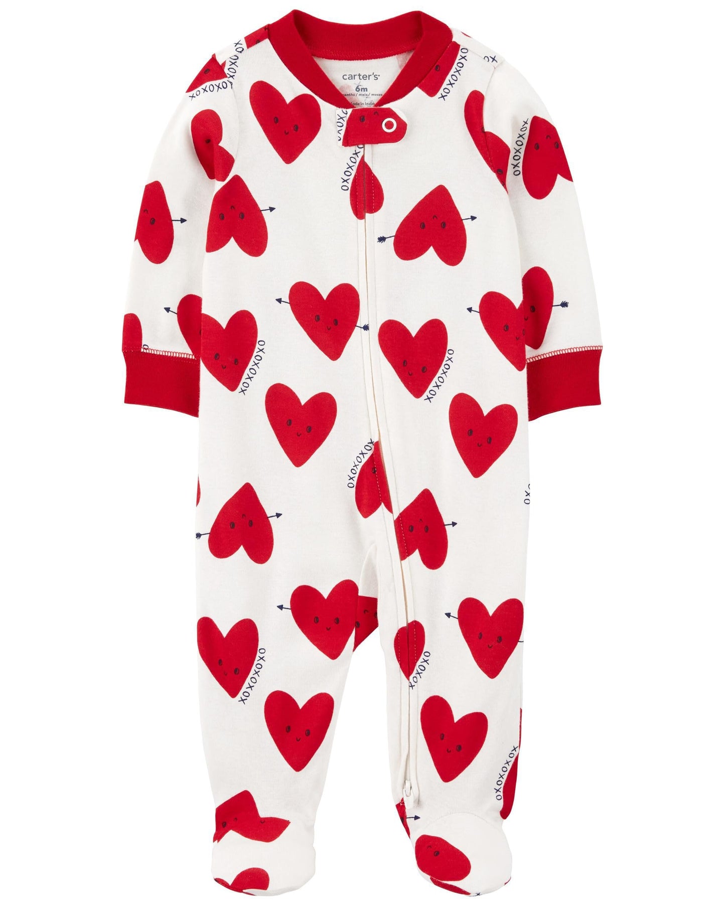 Carter'S Baby Valentine'S Day Heart Zip-Up Cotton Sleep & Play Pajamas (White/Red, 9 Months)