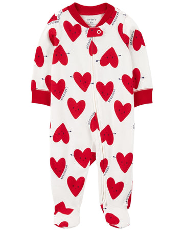 Carter'S Baby Valentine'S Day Heart Zip-Up Cotton Sleep & Play Pajamas (White/Red, 9 Months)
