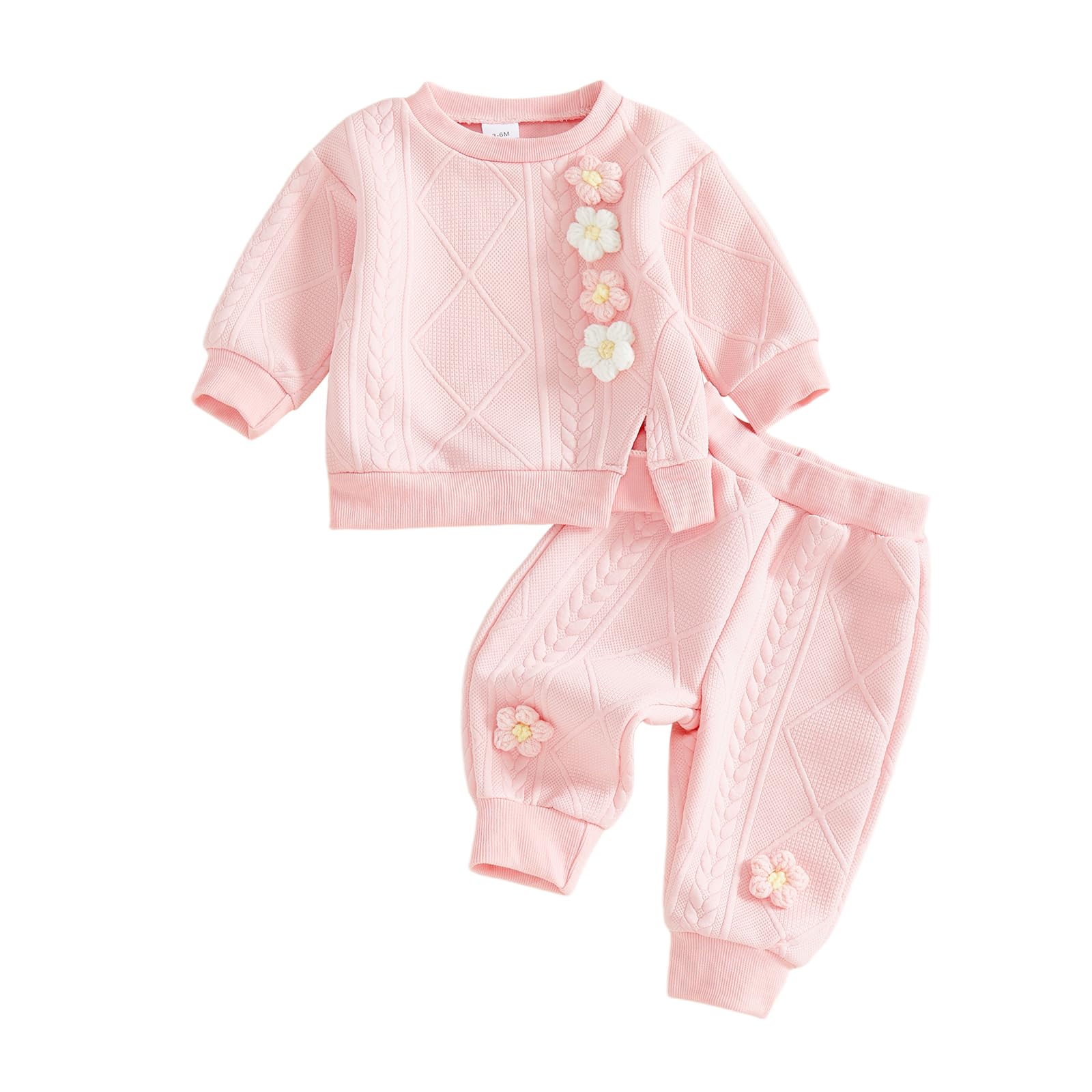 Toddler Baby Girl Outfits Long Sleeve Solid Sweatsuit Pants 2 Piece Clothes Fall Winter Infant Sweater Set 3M-5T (Pink, 3-6 Mont