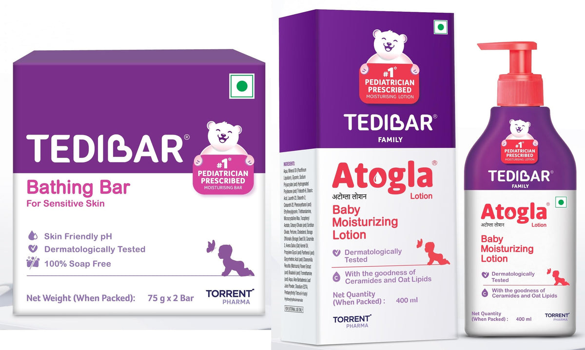 Tedibar Moisturising Baby Bathing Bar 75Gx2(Pack Of 1)|100% Soap Free| Moisturising Bar With Baby Lotion By Tedibar, 400Ml | No.