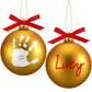 Soaoo 2 Pcs Christmas Hanging Baby Handprint Ball Ornament Kit Included Ribbon Marker 4 Inch Glass Footprint DIY Ornament Christ