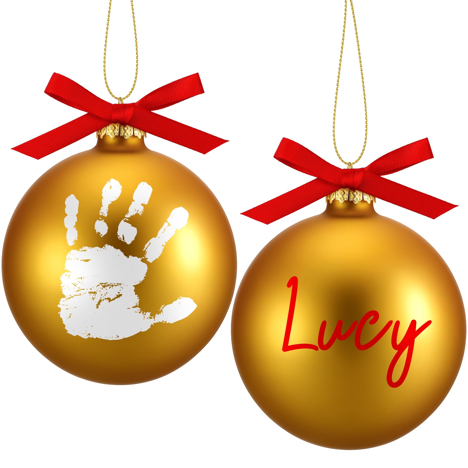 Soaoo 2 Pcs Christmas Hanging Baby Handprint Ball Ornament Kit Included Ribbon Marker 4 Inch Glass Footprint DIY Ornament Christ