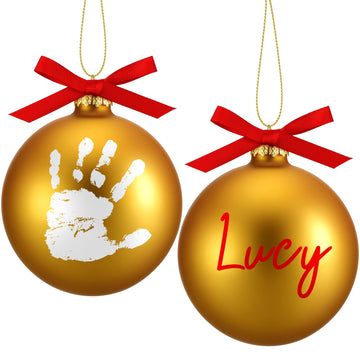 Soaoo 2 Pcs Christmas Hanging Baby Handprint Ball Ornament Kit Included Ribbon Marker 4 Inch Glass Footprint DIY Ornament Christ