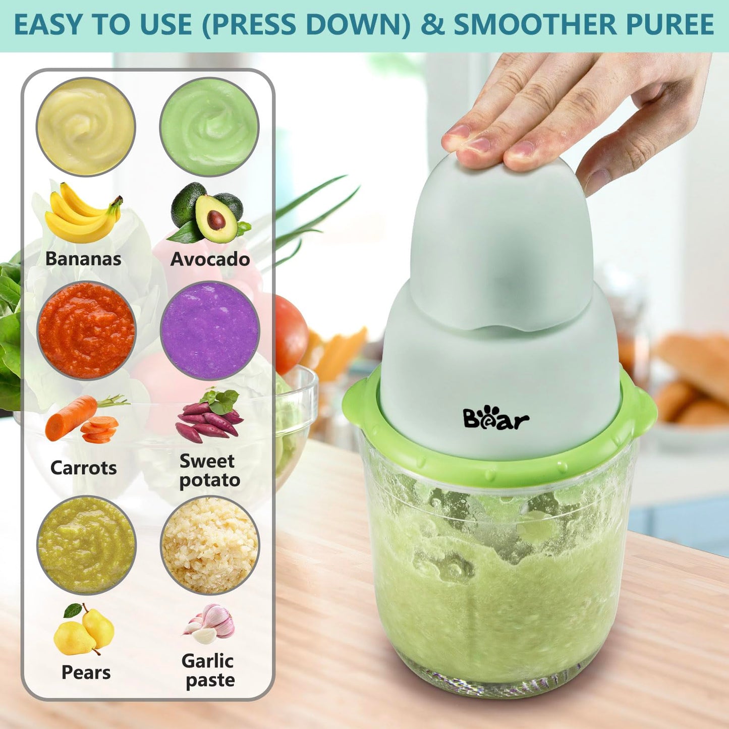 Bear Baby Food Maker, Baby Food Processor Set With Baby Food Containers, Silicone Spoons, Baby Food Puree Blender For Fruit, Veg