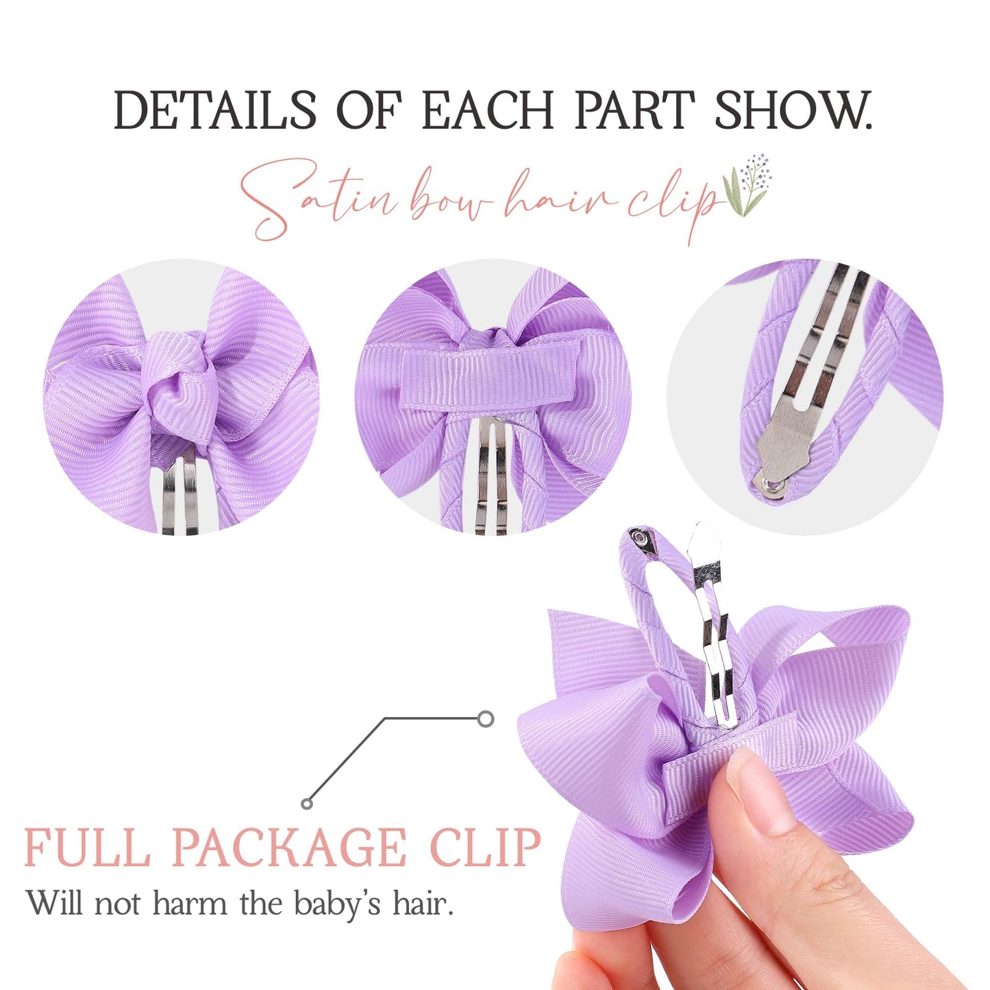 40Pcs Snap Baby Hair Bows Clips For Girls Grosgrain Ribbon Fully Wapped 3 Inch Infant Hair Barrettes Accessories For Baby Girls