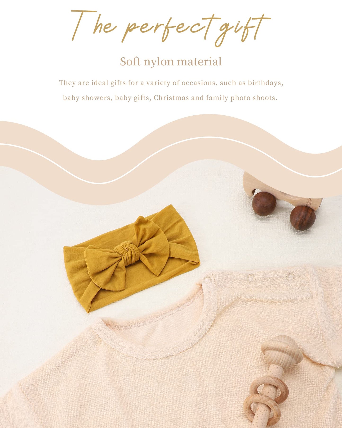 Jollybows 3Pcs Baby Nylon Headbands Hairbands Hair Bow Elastics For Baby Girls Newborn Infant Toddlers Kids (3-Yellow+Orange+Bur