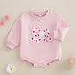 Fiomva Baby Girl Valentines Day Outfit Newborn Bow Heart Bubble Romper Infant Oversized Sweatshirt Spring Fall Clothes (F Bow He
