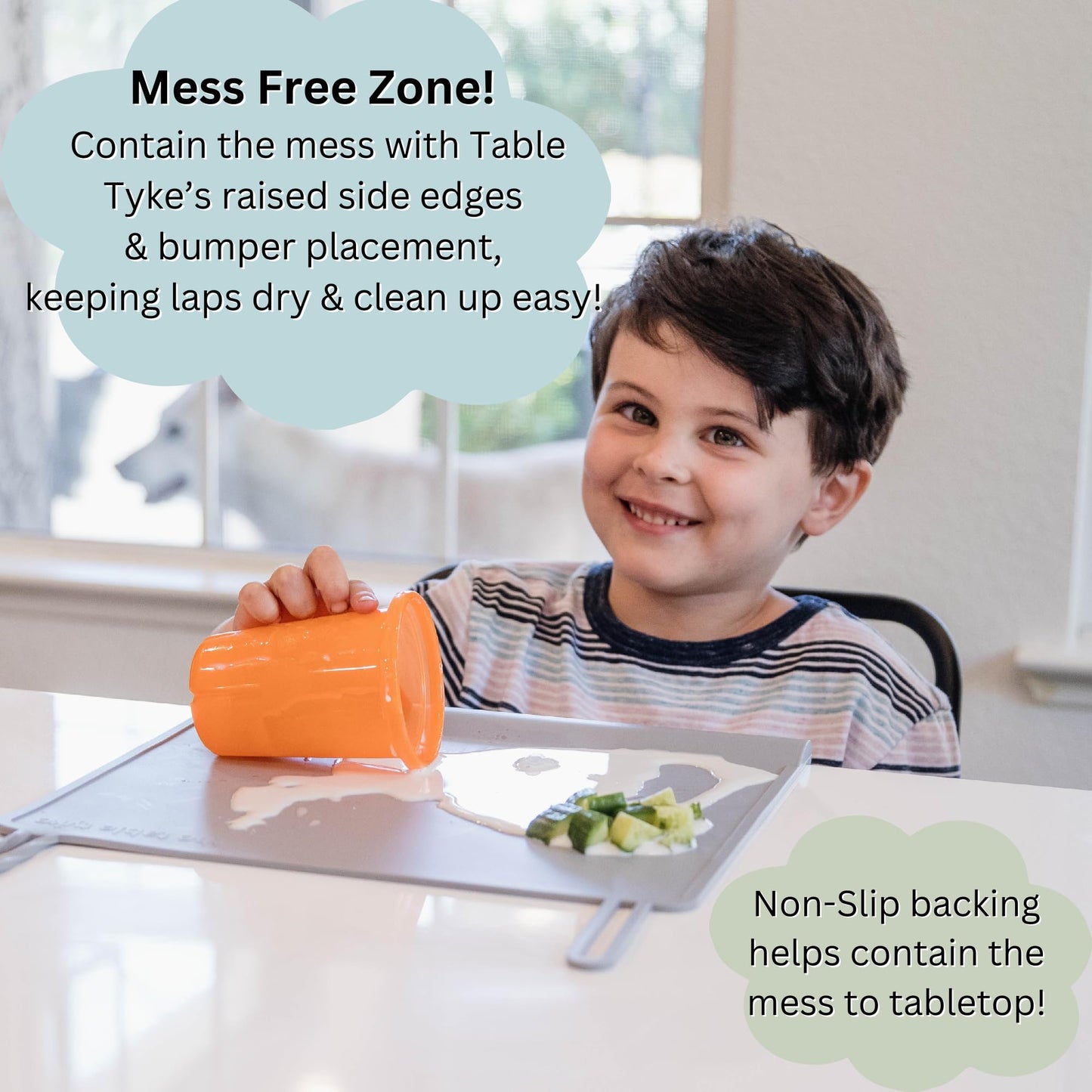 The Table Tyke 100% Silicone Suction Placemat With Teething Edge Bumper/Spill Stopper | Dishwasher Safe, Rolls Up To Travel, Fit