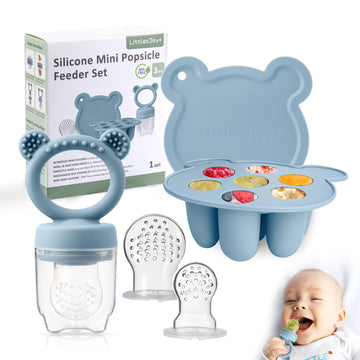 Silicone Baby Food Feeder & Freezer Tray Set, Self Feeding Teething Toy, Breast Milk Popsicle Mold, Bpa Free For 3+ Months, Addi