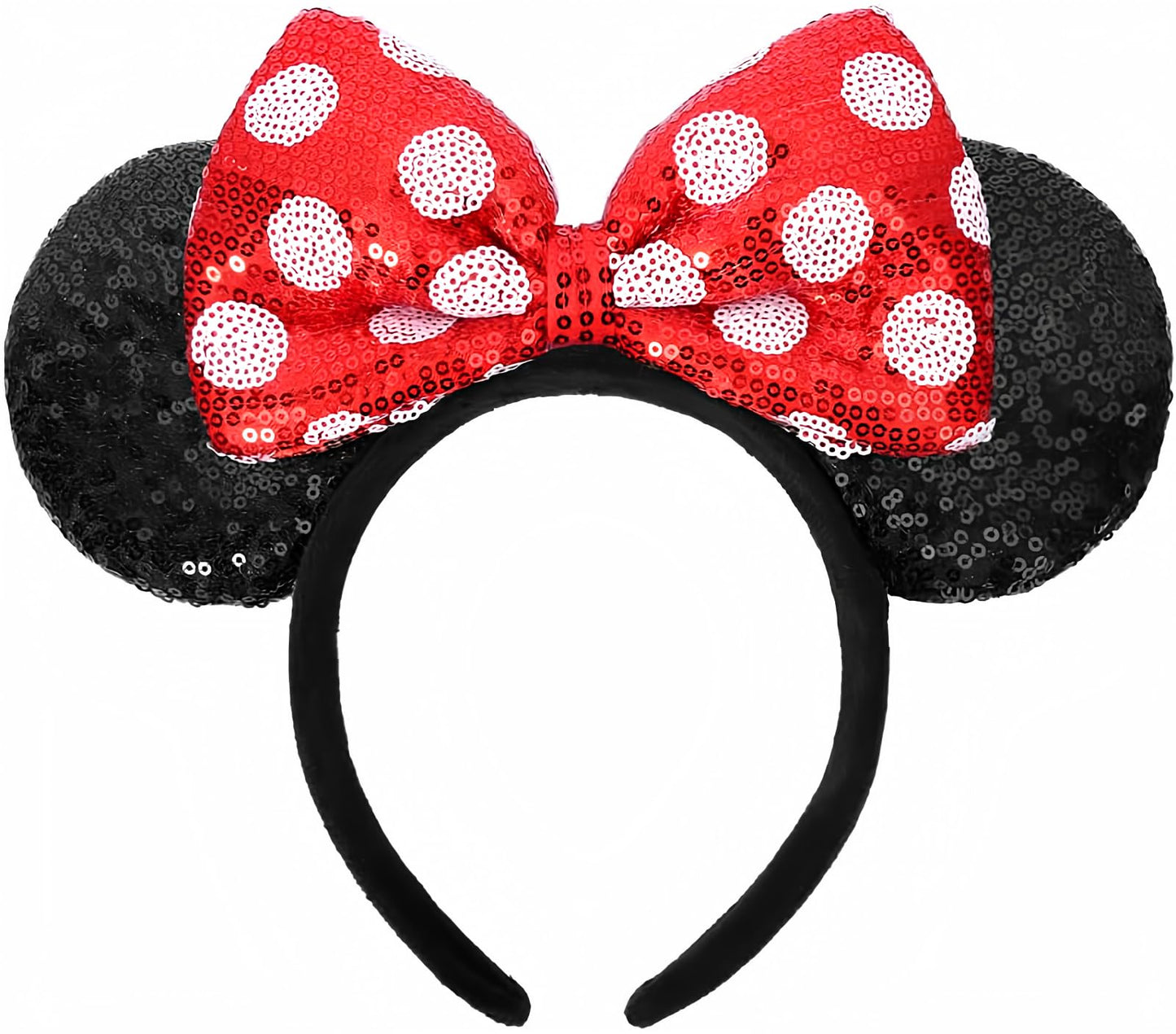 Etluk Mouse Ears Headband, Mouse Ears Sequin Bow Headbands For Women Girls, Cosplay Accessories Party Decorations (Red)