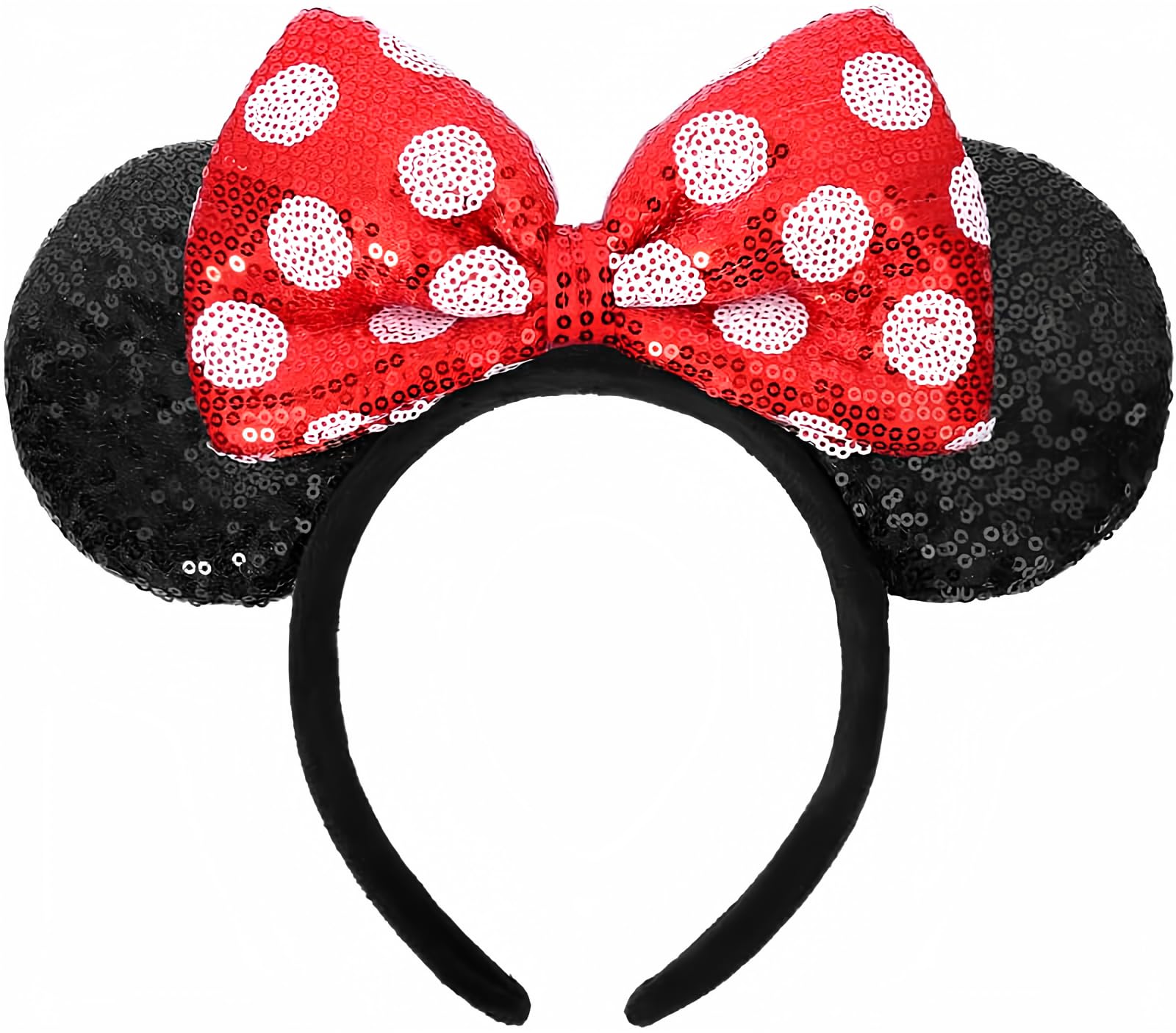 Etluk Mouse Ears Headband, Mouse Ears Sequin Bow Headbands For Women Girls, Cosplay Accessories Party Decorations (Red)