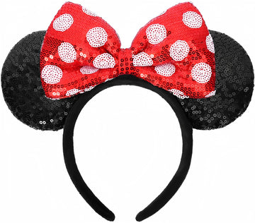 Etluk Mouse Ears Headband, Mouse Ears Sequin Bow Headbands For Women Girls, Cosplay Accessories Party Decorations (Red)