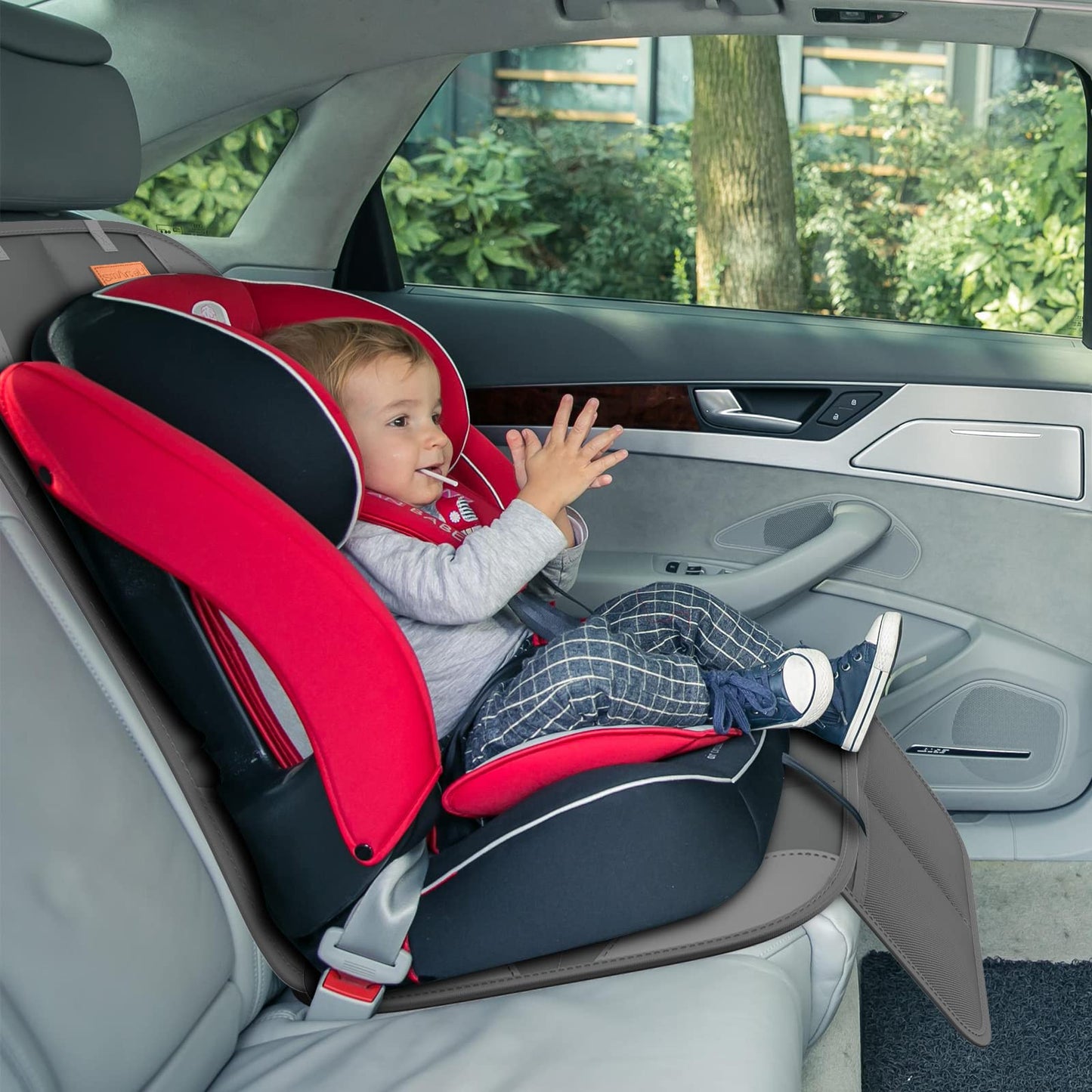 Smart Elf Car Seat Protector For Child Car Seat - Waterproof 600D Fabric Baby Seat Protectors For Non-Slip Backing Mesh Pockets