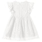 Niyage Toddler Girls Elegant Lace Pom Pom Flutter Sleeve Party Princess Dress White 140