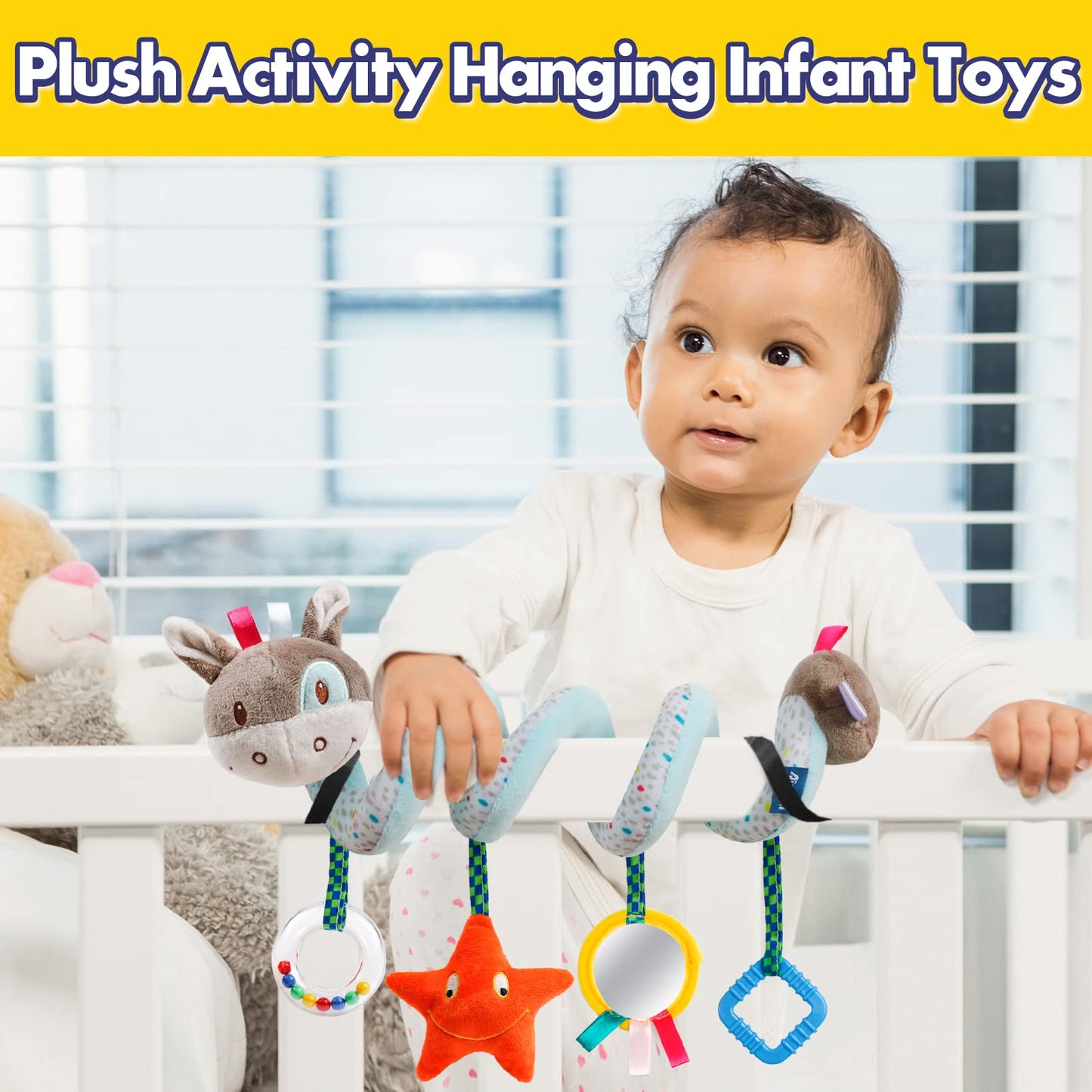Baby Car Seat Toys Activity Stroller Toy for Boys Girls 0 3 6 9 10 12 Months, Spiral Hanging Plush Toys,Baby Shower Thank You Gi