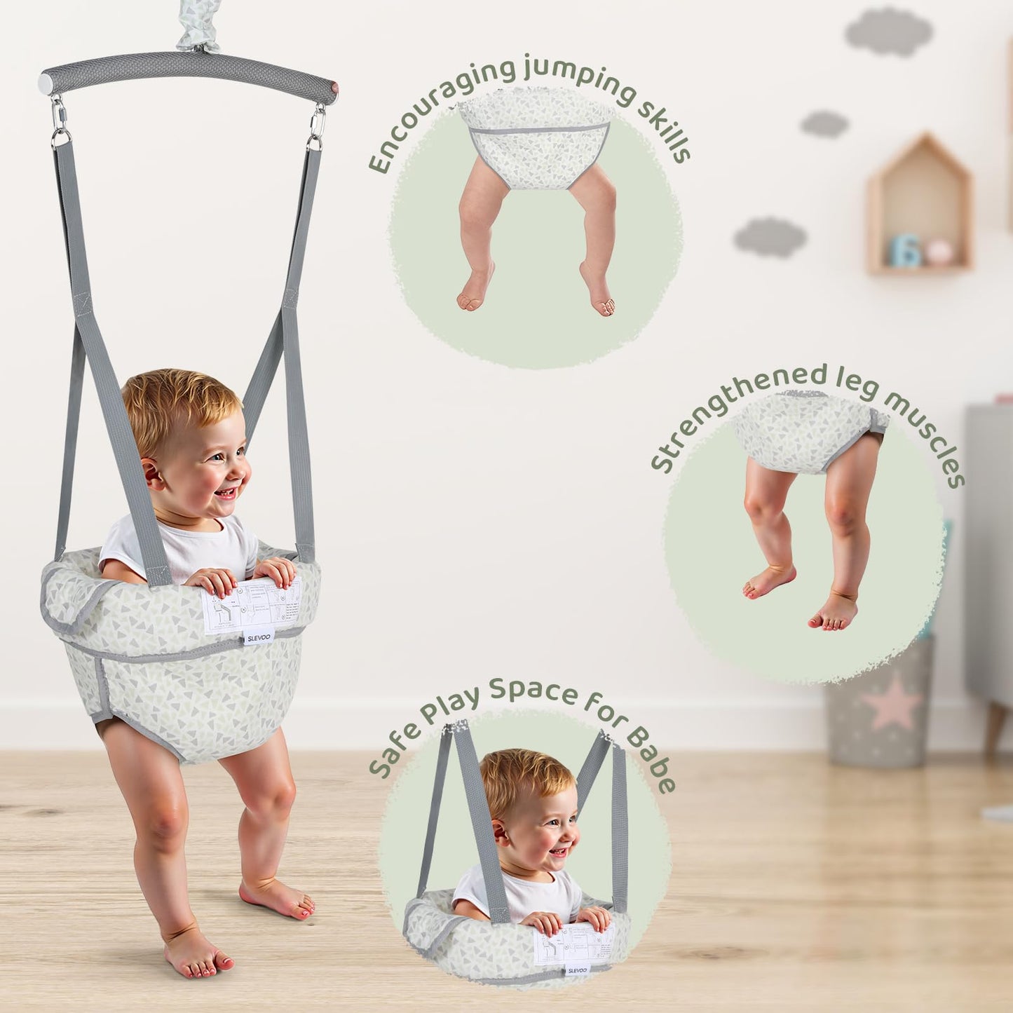 Slevoo Baby Jumper, Baby Doorway Jumper With Door Clamp Adjustable Strap, Fun Activity For 6-12 Months Baby Infant