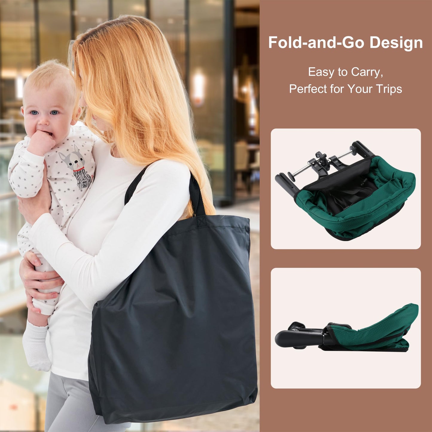Hook On Chair With Removable Dining Tray, Portable Table High Chair, Folding Compact Baby Seat With Storage Bag For Indoor/Outdo