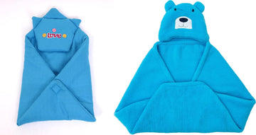 CTMKIDS Baby Wrap with Cap for Kids 74x74 cm  Blue & Baby Hooded Cum Wrap Blanket for Kids 92x66 cm  Firozi