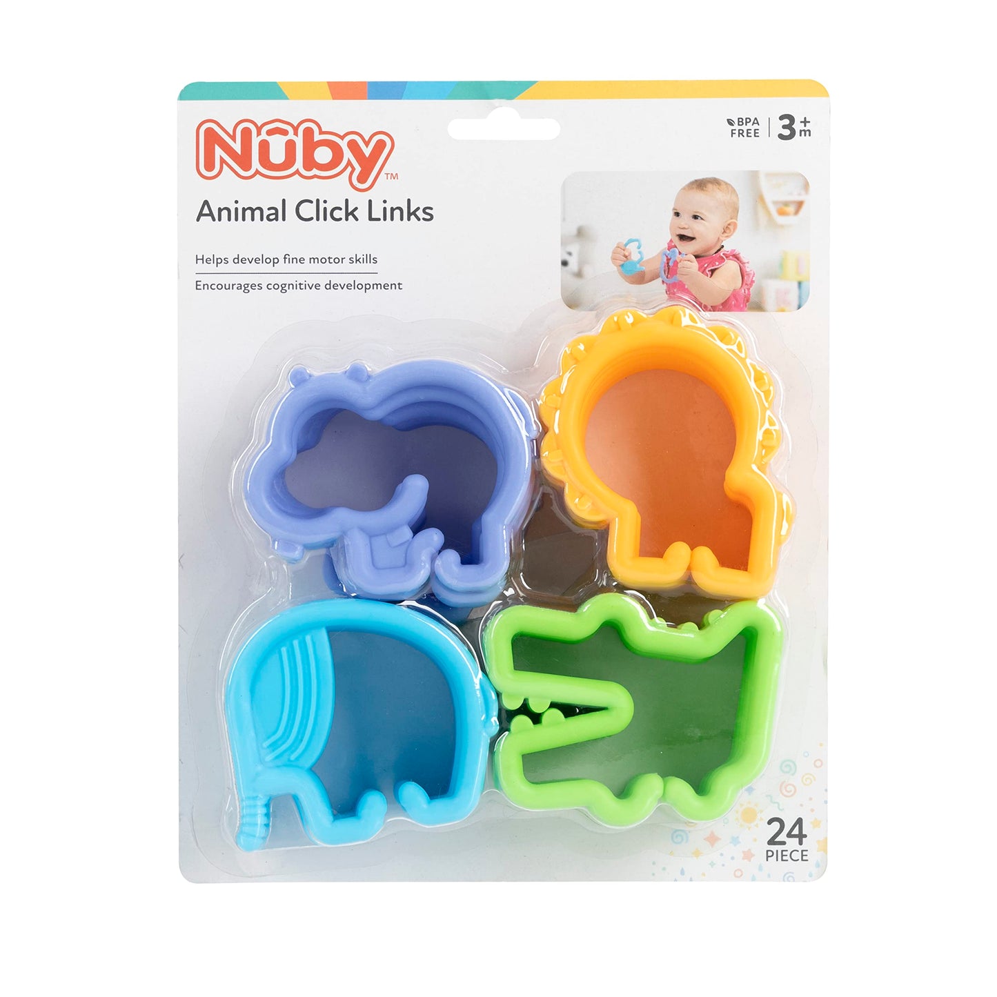 Nuby Animal Click Links Teether Toy- 24-Piece Set - 3+ Months