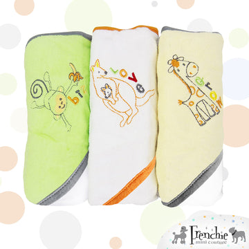 Frenchie Mini Couture, Hooded Bath Towels For Babies, 80% Cotton/20% Polyester, Wild Animal Design Baby Bath Towel Set, Pack Of
