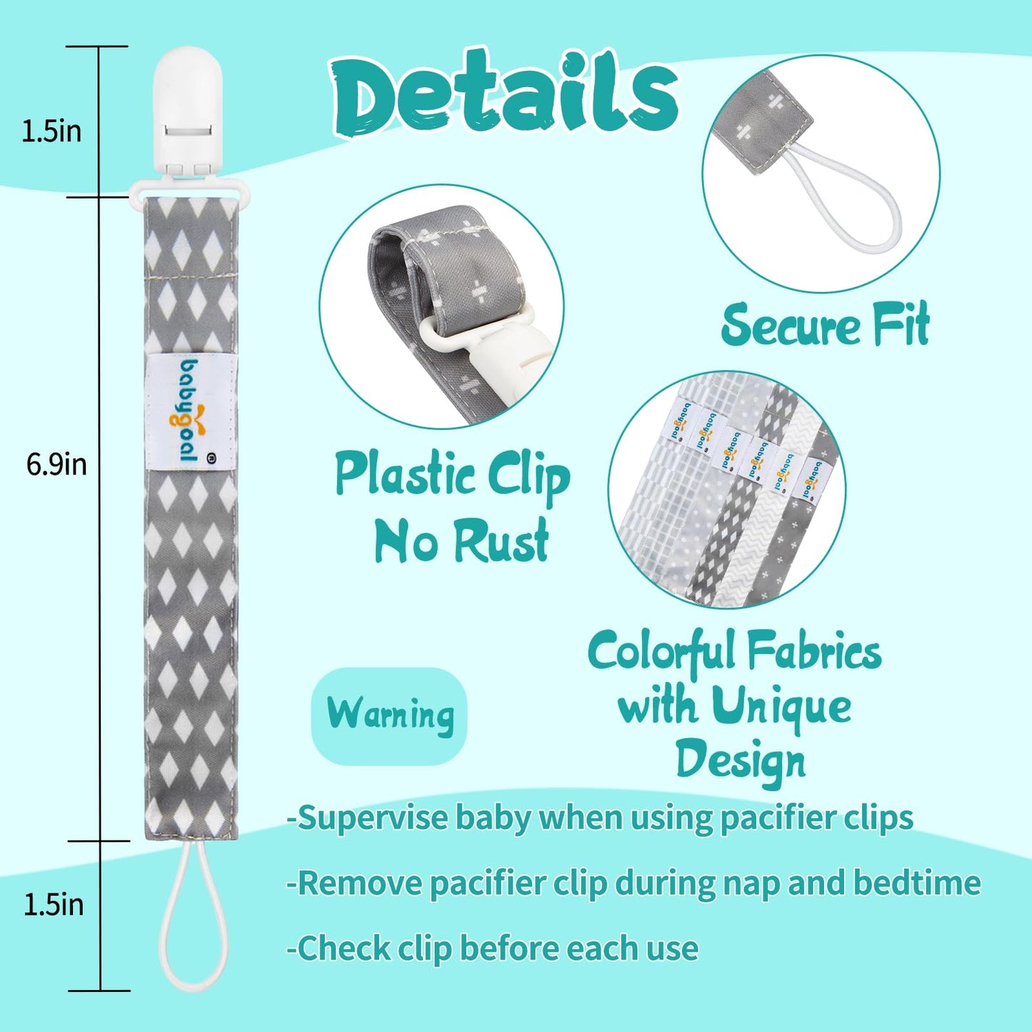 Babygoal Neutral Pacifier Clips, 6 Pack Binky Paci Holder And Leash For Boys And Girls Fits For Most Pacifier, Binkie Styles & B